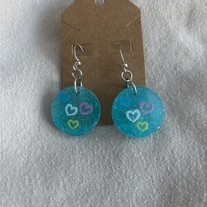 Heart Charm Blue Earrings
